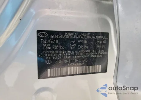 2018 Hyundai Elantra Sel z USA, uszkodzony, nr VIN 5NPD84LF0JH321543